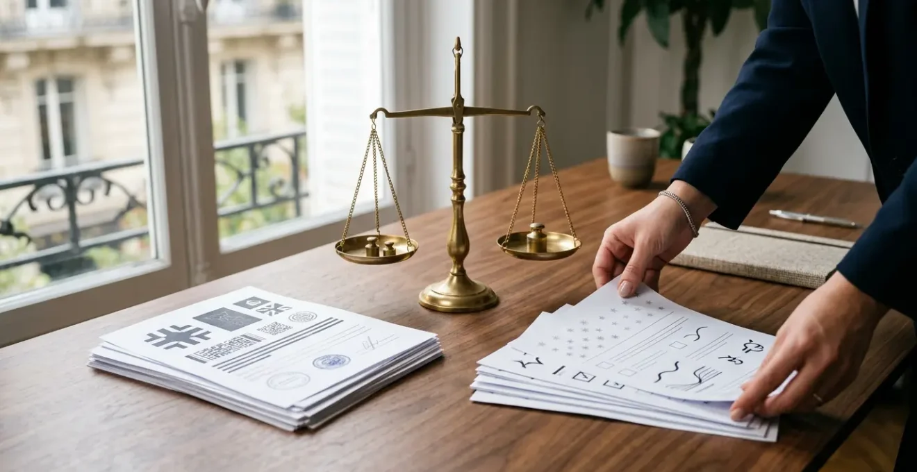 Personne comparant des documents d'assurance avec une balance symbolique entre protection et liberté de choix