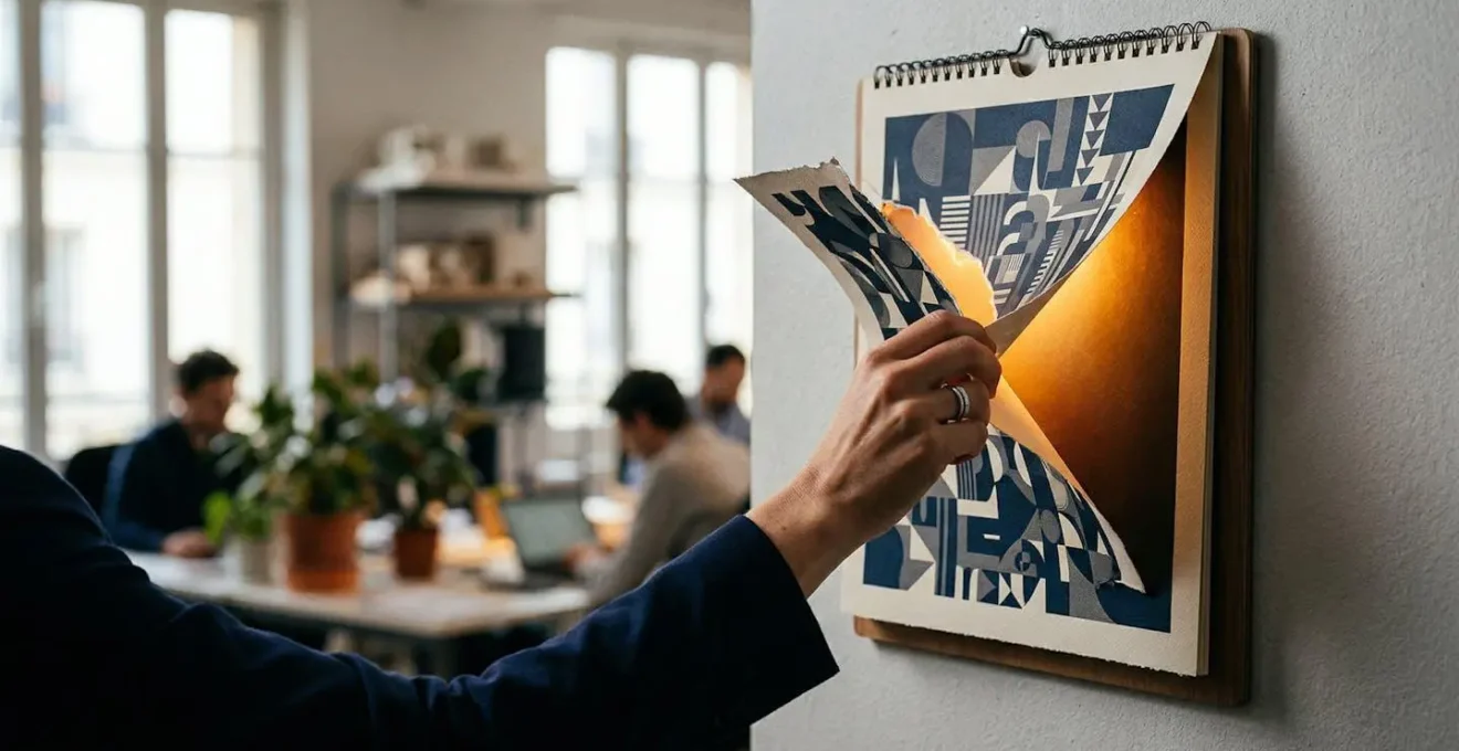 Main déchirant symboliquement une page de calendrier avec expression de soulagement