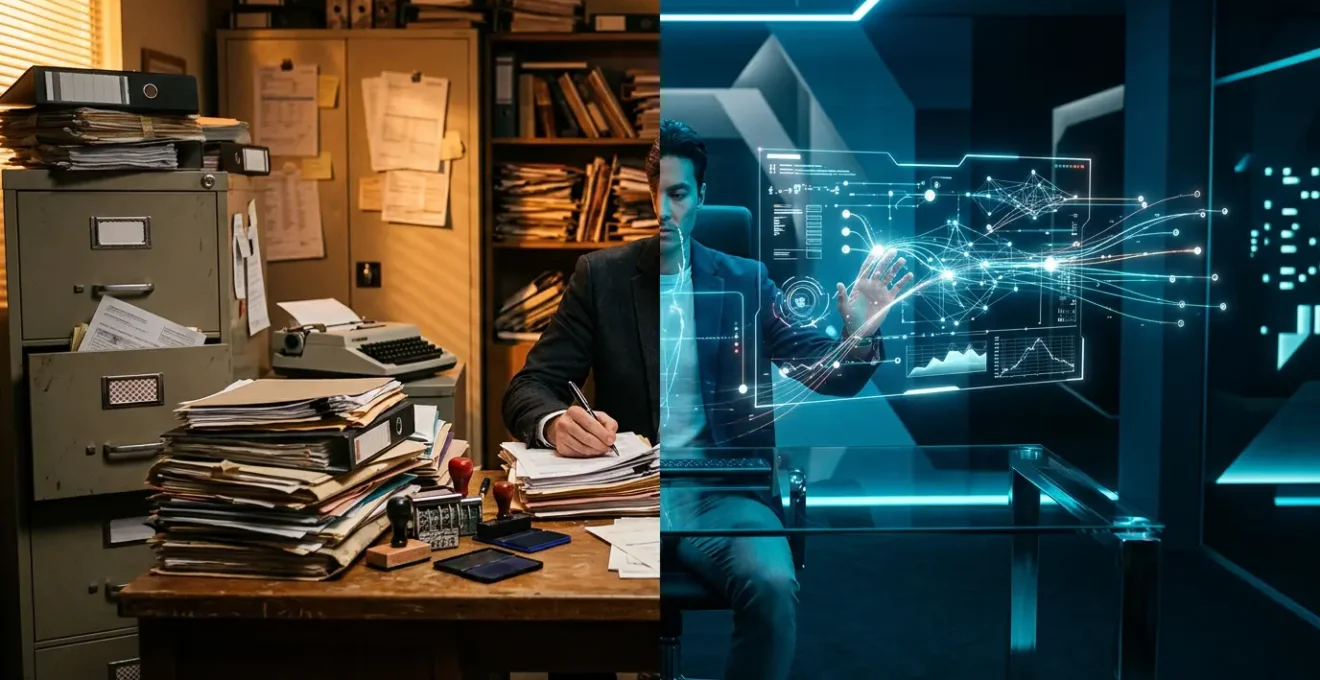 Comparaison entre assurance auto traditionnelle et digitale avec écrans et documents