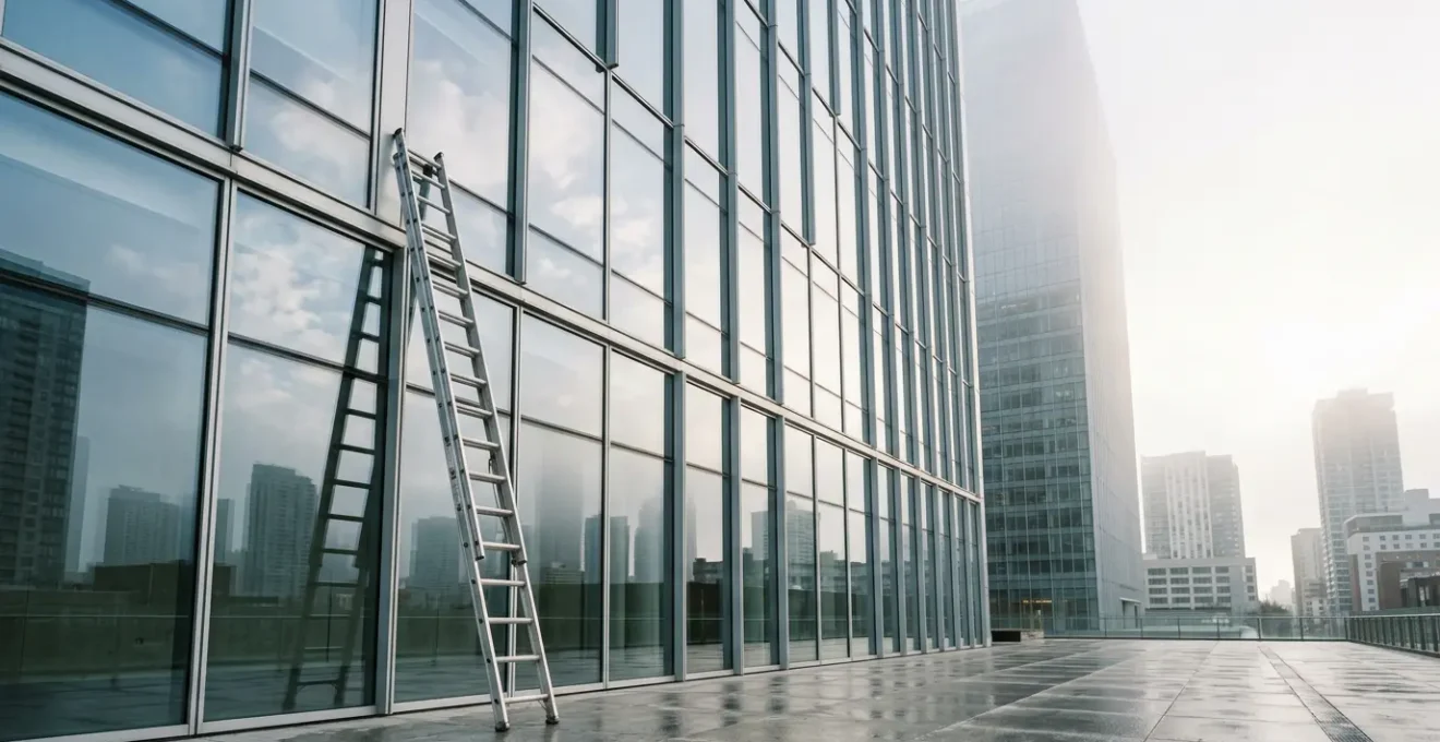 Métaphore visuelle d'un plafond de garantie avec une échelle s'arrêtant avant le sommet d'un bâtiment