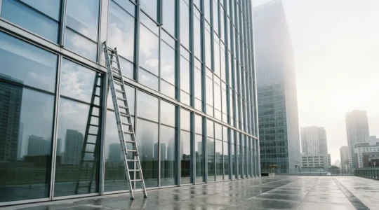 Métaphore visuelle d'un plafond de garantie avec une échelle s'arrêtant avant le sommet d'un bâtiment