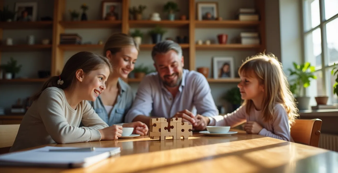 Famille gérant ses contrats de mutuelle santé avec approche modulaire