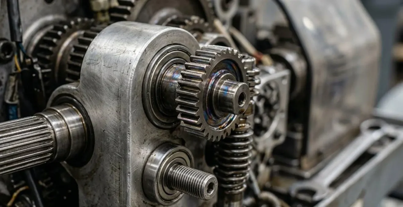 Gros plan sur machine industrielle avec éléments de protection et maintenance préventive