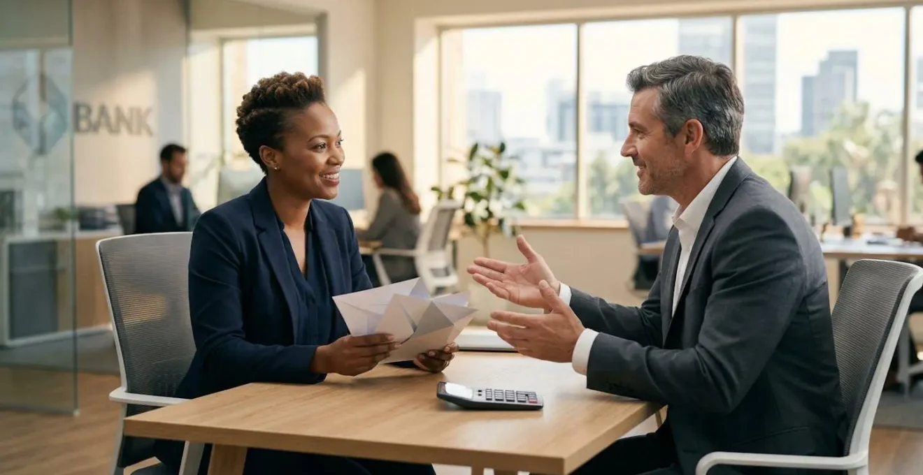 Rencontre professionnelle dans un bureau bancaire moderne avec poignée de main