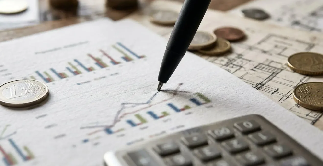 Analyse de données financières sur ordinateur dans un bureau moderne