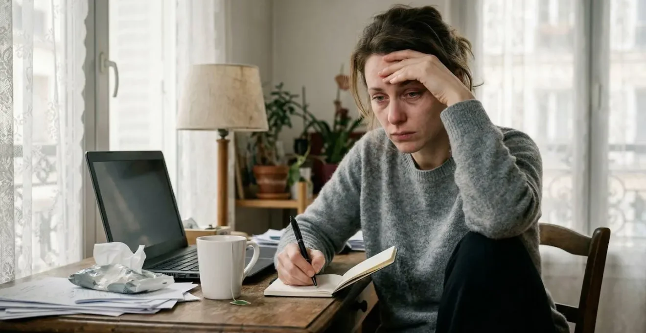 Entrepreneur travaillant depuis son domicile malgré une grippe légère